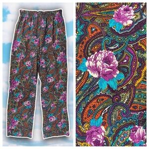 RANDOM SPORTSWEAR 80s 90s Vintage Floral Paisley Straight Leg Crop Pants Hippie